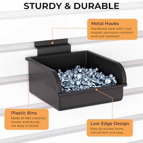 INCLY 12 Pack Slatwall Bins with Hooks, Plastic Slatwall Accessories Containers Bins for Slat Wall Panels Organizing Hardware, Garage, Craft Room, Kitchen, Tool Shed, Workbench