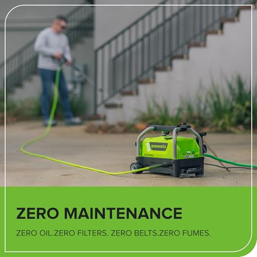 Greenworks 2100 PSI (1.2 GPM) Electric Pressure Washer (25°, 40°, Turbo Nozzle, Soap Applicator) for Use On Decks, Fences, Concrete Patios, Sidewalks & More. Medium-Duty