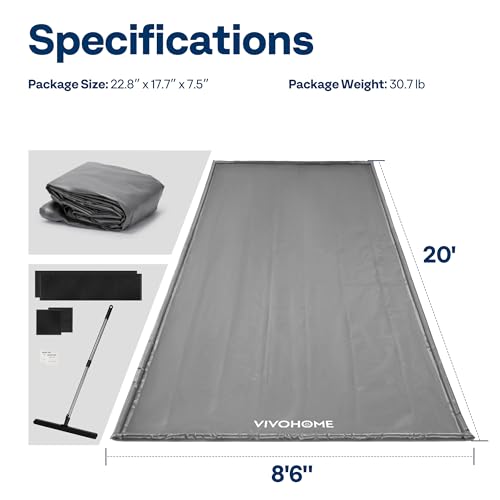 VIVOHOME Containment Mat (8'6" x 20') with Stay Put Corner, PVC Garage Floor Mats, Heavy Duty Garage Parking Mat with a Squeegee, Gray