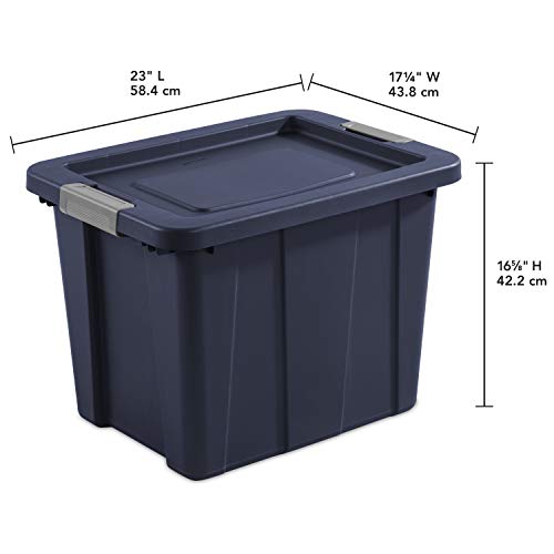 Sterilite 18 Gal Latching Tuff1 Storage Tote, Stackable Bin with Latch Lid, Plastic Container to Organize Garage, Basement, Blue Base and Lid, 6-Pack, Dark Indigo