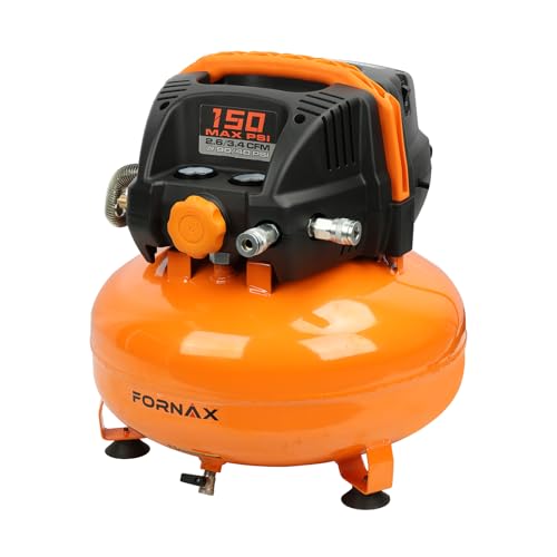 FORNAX Pancake Air Compressor with two couplers, 6 Gallon Portable Electric air compressor, 150 PSI, Oil -Free Air Compressor