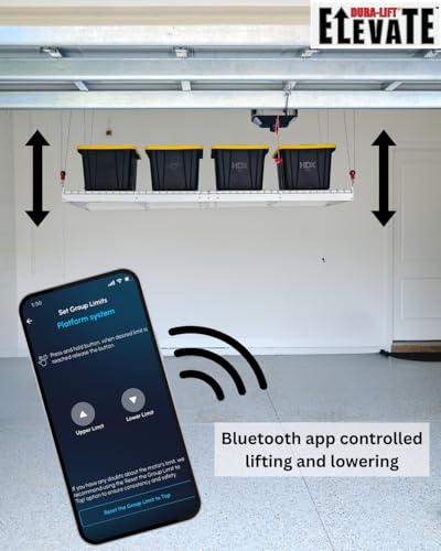 DURA-LIFT Elevate 4x8 Motorized Overhead Storage Lift for Garage Ceiling, Electric Storage Rack with Bluetooth App Control