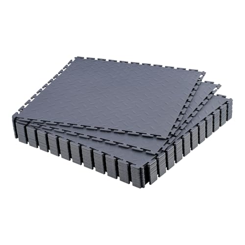 VEVOR Garage Floor Tiles 20.2 x 20.2 x 0.2 inch, Interlocking Ease of Installation Diamond Plate Slip-Resistant Texture Non-Slip Sturdiness, for Garages, Warehouse, Tool Room, Graphite Gray, 16 Pack