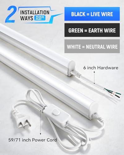 SUNLINKCO (6 Pack) 4FT T5 LED Integrated Fixture, 6500K,20W,2300LM(Super Bright White) Linkable LED Shop Light,Garage Ceiling and Cabinet Light,Strip Light,Corded Electric with ON/Off Switch