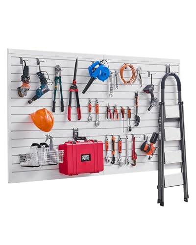 VEVOR Slat Wall Paneling, 8 x 4 ft, PVC Garage Slatwall with Accessories, White Slat Wall Easy-to-Install Adjustable Slatwall Panel with Coupling Structure & DIY Cutting, Fits for Storage & Display