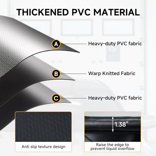 SUNYRISY 7'9" x 16' Containment Garage Floor Mat Under Car, Heavy Duty Waterproof Garage Carpet Floor Protection Non-Slip Parking Mat with Squeegee for Cars SUVs Trucks