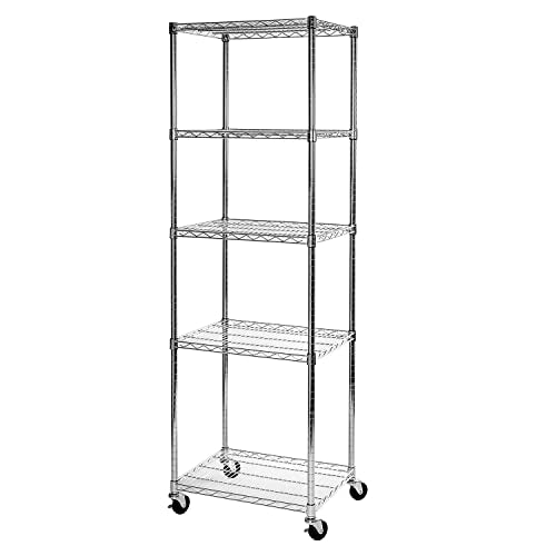 Seville Classics UltraDurable Heavy Duty NSF Solid Steel Wire Rack Storage Unit Organizer for Garage, Warehouse, Office, Restaurant, Classroom, Kitchen, 5-Tier Shelving, 24" W x 18" D