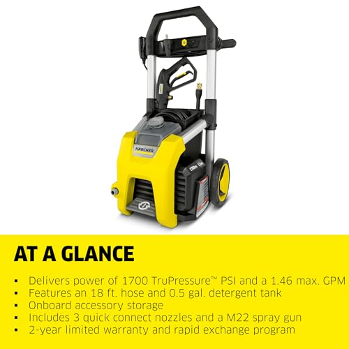 Kärcher Pressure Washer K1700, CETA Certified, 3 Spray Nozzles, Detergent Tank, for Cars, Driveways, Siding, Patios, 1.2 max. GPM