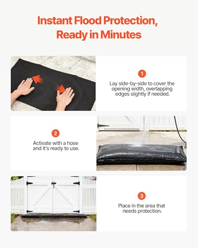 VEVOR Flood Barrier, 10 Pack, 1.4 x 2.7 ft Flood Bags with Bucket, Water Absorbent Barrier Activated by Water, Sandless Sandbags Blockage, Flooding Prevention Bags for Door, Basement, Garage