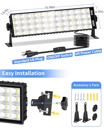 100W LED Shop Light 11000LM Ultra Brighter, Plug in Garage Light with On/Off Switch and 6FT Cord, 6000K IP66 Waterproof Workshop Bay Lighting for Garage Workbench Warehouse Factory Yard Outdoor