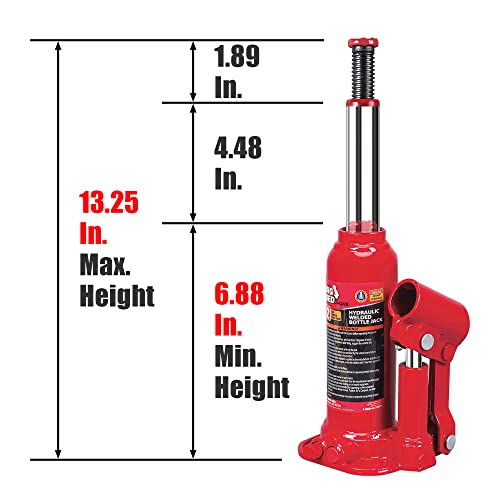 BIG RED T90203B Torin Hydraulic Welded Bottle Jack, 2 Ton (4,000 lb) Capacity, Red (Pack of 2)