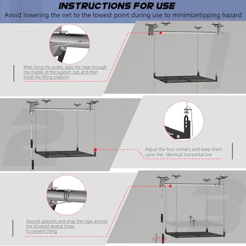 UODENGA Overhead Garage Storage Rack,4x4FT Garage Ceiling Storage Racks,Lift Storage Rack with Secure Lock,Holds 400 Lbs for Easy Up Down,Professional Organization System