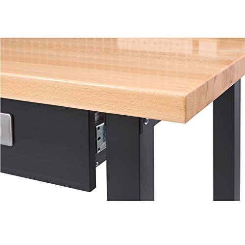 Lighted Hardwood Top Workbench Dark Grey cushioned lined storage drawers