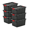 Sterilite 6-Pack Industrial Tote, Plastic Storage Bins with Lids, 15 Gallon, Black - Heavy-Duty Organizing Containers for Closet, Bathroom, and Office