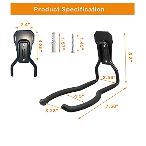 Juformin Garden Power Tool Hanger, Garage Wall Hooks, Weedeater Rack, String Trimmer Hanger, Utility Hooks for Garage Tool Organizers and Storage - Black, 4 Pcs