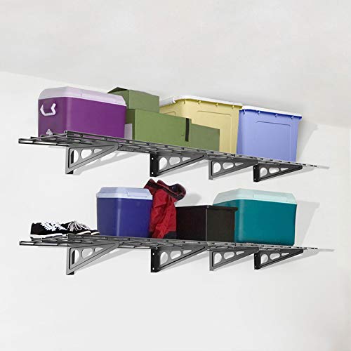 FLEXIMOUNTS 2x8 Overhead Garage Storage Adjustable Ceiling Storage Rack with 2-Pack 1x6ft 12-inch-by-72-inch Wall Shelf, 400lbs+600lbs Capacity,Black