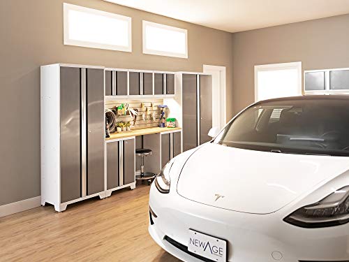 NewAge Products Bold Series 7 Piece Set, Garage Cabinets, White with Stainless Steel Worktop, 54871