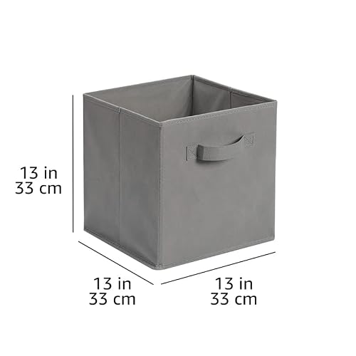 Amazon Basics Collapsible Fabric Storage Cube Bins Organizer with Handles for Organizing, Sturdy, Gray, 13 x 13 x 13 inch, 6-Pack