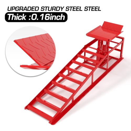 LOCKIETTA 2 PCS Hydraulic Car Ramps 11065LBS 5T Heavy Duty Car Ramp with Hydraulic Jack, Red