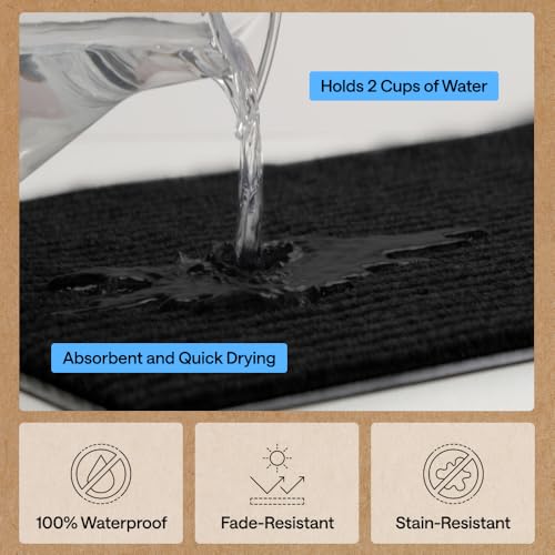 GORILLA GRIP Waterproof Traffic Guard Door Mat, Heavy Duty Entryway Mats, Strong Backing Commercial Utility Rugs for Office Hallway, Garage Floor and Home, Low Profile Carpet Runner, 29x17, Black