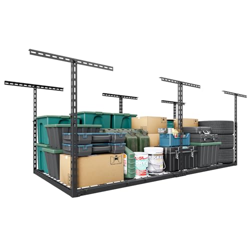 TOPIRON 3x6 FT Overhead Garage Storage Rack, 26"-40" Height Adjustable Heavy Duty Garage Ceiling Storage Rack, 450LBS Capacity Metal Hanging Organizer System for Garage