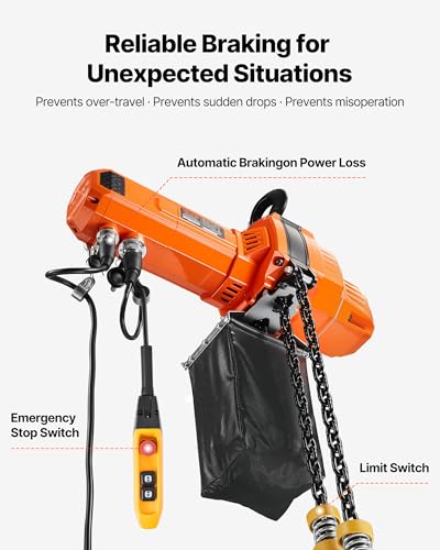 VEVOR 2-Speed Electric Chain Hoist 2200 lbs, G100 10ft Lifting Height, 120V 1-Phase Overhead Crane with 328ft Wireless & 8ft Wired Remote Control, Power Electric Hoist for Factory, Warehouse, Garage