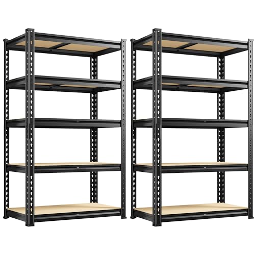 REIBII Set of 2 Storage Shelves 5 Tier Garage Shelving Heavy Duty Metal Shelving 2000LBS Garage Shelves Adjustable Metal Shelf for Kitchen Warehouse Pantry Commercial Use 27.6" Wx11.8 Dx60 H