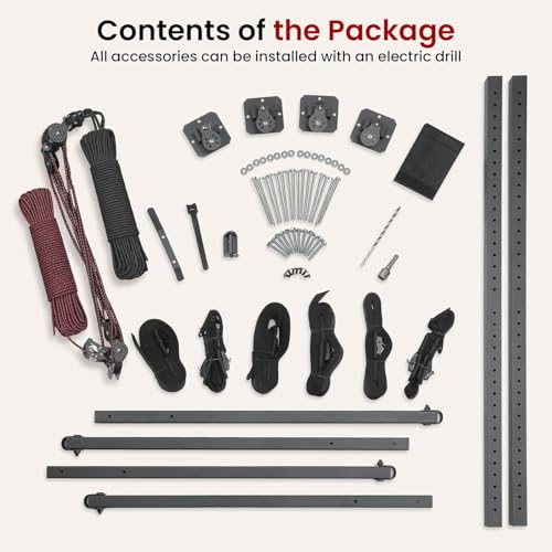 Pacikwest Truck Cap Hoist System for Garage Ceiling 250 lb, Smart 4-Point Self-Leveling Garage Hoist with 8:1 Pulley Lift System, Easy One-Person Overhead Garage Storage Lift for Truck Topper Rack