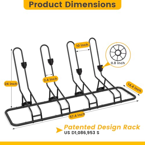 Kingarage 4 Floor Bike Rack, Safeguard Disc Brakes & Derailleurs Design, Waterproof Bicycle Stand Indoor/Outdoor/Garage Use, Fits 12"-29" Tires, Upgraded 0.63" Steel Tubes for Stability