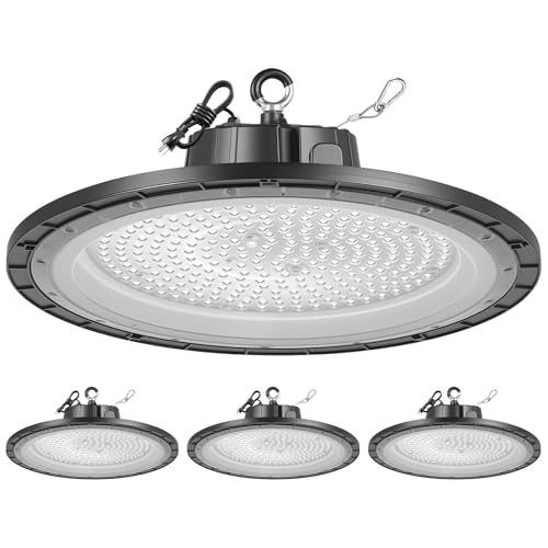 VEVOR 4 Pack LED High Bay Lights, 250W 36000LM 5000K Super Bright UFO Warehouse Shop Lights, IP65 Waterproof Garage Lights, 100-277V Wide Voltage for Warehouse Workshop Factory Gym Barn, Black