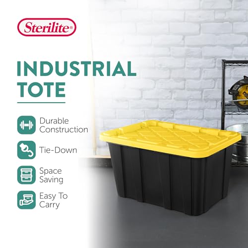 Sterilite 18-Pack Industrial Tote, Plastic Storage Container Bins with Lids, 27 Gallon - Heavy-Duty Organizing Containers for Closet, Bathroom, and Office