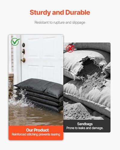 VEVOR Flood Barrier, 10 Pack, 1.4 x 2.7 ft Flood Bags with Bucket, Water Absorbent Barrier Activated by Water, Sandless Sandbags Blockage, Flooding Prevention Bags for Door, Basement, Garage