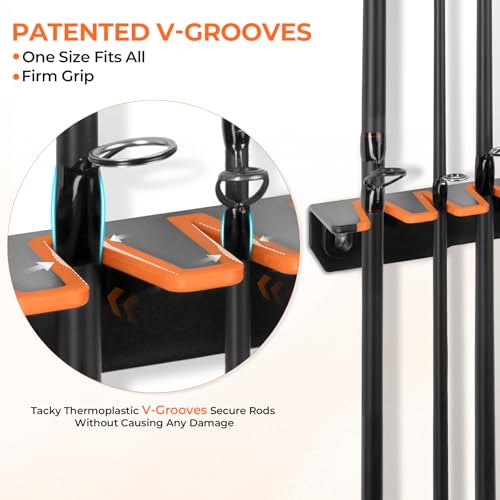 KastKing V15 Vertical Fishing Rod Holder – Wall Mounted Fishing Rod Rack, Store 15 Rods or Fishing Rod Combos in 17.25 Inches, Great Fishing Pole Holder and Rack