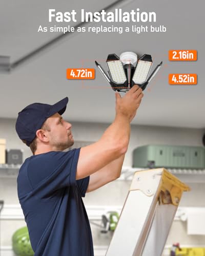 Adiding LED Garage Light 2 Pack, Super Bright 20000Lm Basement Ceiling Lighting w/ 6+1 Deformable Panels Screw in E26 Bulb Base Socket for Workshop Attic Warehouse Utility Laundry Storage Area