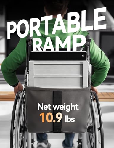 FACHNUO 2 Feet Portable Wheelchair Ramp, Non-Skid Aluminum Handicap Ramps with Handle, Folding Threshold Wheel Chair Ramp for Home Steps, Stairs, Entry, Doorways, Applicable Height 2-6 inches