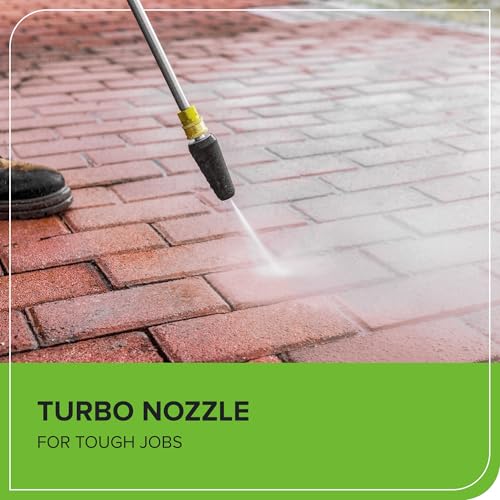 Greenworks 2100 PSI (1.2 GPM) Electric Pressure Washer (25°, 40°, Turbo Nozzle, Soap Applicator) for Use On Decks, Fences, Concrete Patios, Sidewalks & More. Medium-Duty