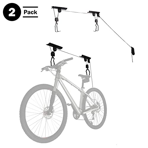 RAD Sportz Set of 2 Bike Hangers for Garage - Hoist Pulley System with 100lb Capacity - Overhead Ceiling Storage for Bicycles or Ladders