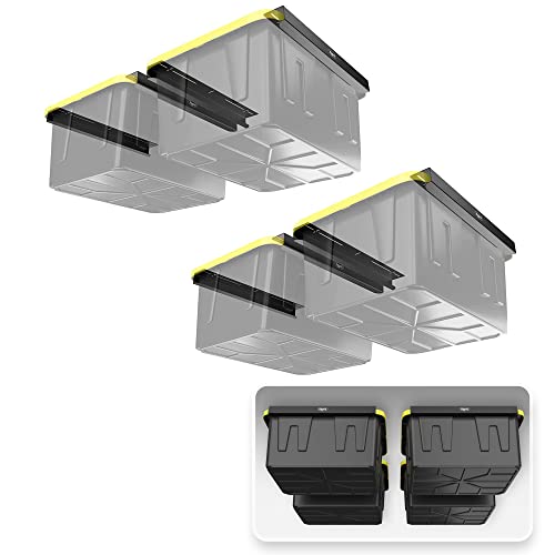 Koova Heavy-Duty Overhead Garage Storage Rack for 4 Bins. Adjustable Width, 160lb Capacity. DIY Safe Ceiling Mount, Easy Install. Fits 27-Gallon Totes. USA Made Pro-Grade Steel. Space Saving Organizer