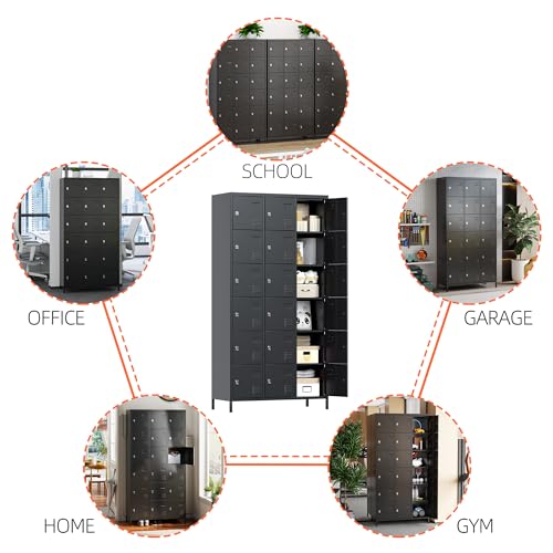 GangMei Lockers for Employees, 18 Doors Metal Storage Locker with Card Slot and Ventilation Holes for Office Home School Gym Garage, Black, Assembly Required