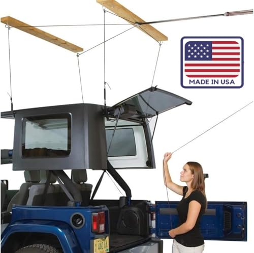 HARKEN - Hardtop Overhead Garage Storage Hoist for Jeep Wrangler and Ford Bronco, Self-Leveling, Safe Anti-Drop System, Easy One-Person Operation, Garage Organization
