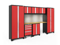 ‎NewAge Products Garage Storage Cabinet Bold 8 PC Set Red Include LED Lights, Slatwall Backsplash, Worktops, 2 x Multi-Use Lockers, 3 x Wall, Two-Door Base and Rolling Tool Drawer Cabinets, 56246