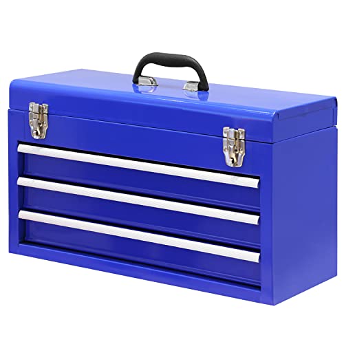 BIG RED 3 Drawer 20" Metal Tool Box Portable Steel Tool Chest with Ball-Bearing Slides & Akro-Mils 10144, 44 Drawer Plastic Parts Storage Hardware and Craft Cabinet, 20-Inch W x 6.37-Inch D