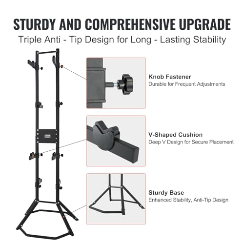 VEVOR 4 Bike Rack Garage Storage, Free Standing Gravity Wall Vertical Bike Stand, Sturdy Steel & Easy Assemble, for Road, MTB, and Hybrid Bicycles, Holds Up to 260 Lbs