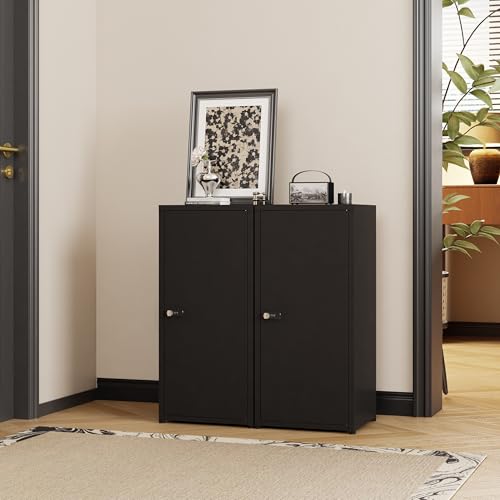 MIOCASA Metal Storage Cabinet with Lock, 3 Adjustable Shelves Single Door Steel Locker for Home, Office & Garage (Black)