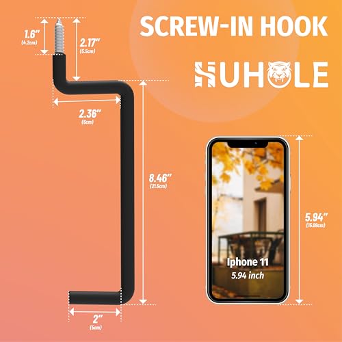 HUHOLE Heavy Duty Ladder Hooks for Garage Wall (4 Pack) – Screw-in Utility Hangers with Vinyl Coating – 8.46 Inch Wall Mount Storage Brackets for Hanging Ladders, Chairs