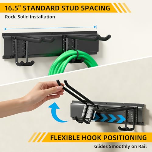 GRENPRO Garage Tool Organizer Wall Mount with 49.5 inches Rails and 6 Double-layer Hooks, Heavy Duty Tool Rack, Garage Storage Rack For Yard Tools