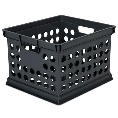 Sterilite Stackable Plastic Storage Crate Bin Organizer File Box with Handles for Home, Office, Dorm, Garage, or Utility Organization, Black, 12-Pack