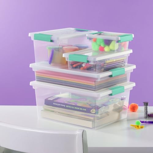Sterilite 12-Pack 64 Qt Latching Box & 4-Pack Deep Clip Box, Clear Organizer Bins w/Lids – Stackable Plastic Tote Containers for Home, Closet, Office, Bathroom, and Bedroom Storage Organization