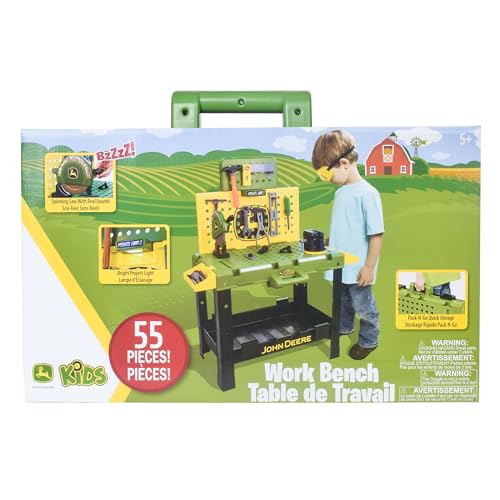 John Deere Kids Workbench, Power Tools Workshop, Build Your Own Toy Tool Box with 39 Realistic Toy Tools and Accessories, 5+