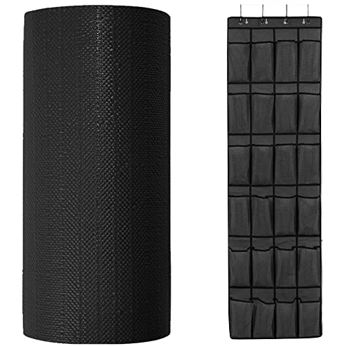 Gorilla Grip Smooth Drawer Liner and Over the Door Shoe Organizer, Drawer Liner Size 12x10, Non Adhesive, Shoe Holder Includes 24 Pockets, Mesh, Both in Black, 2 Item Bundle